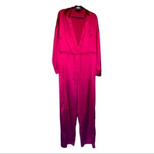 PrettyLittleThing Pink Satin Wide-Leg Jumpsuit